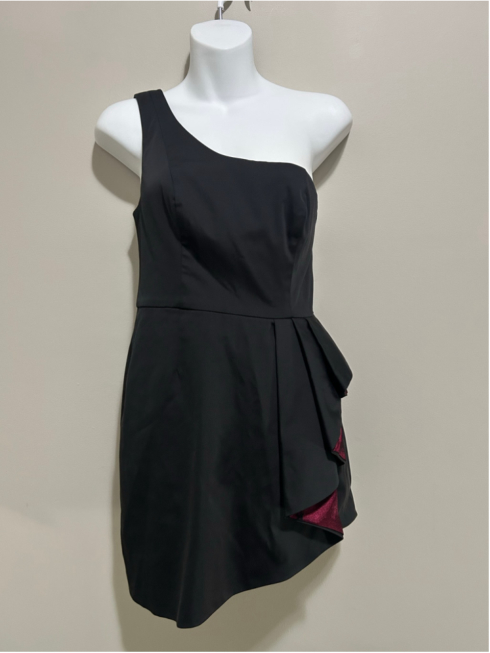 Women's Guess One Shoulder Dress Black Burgundy Lace